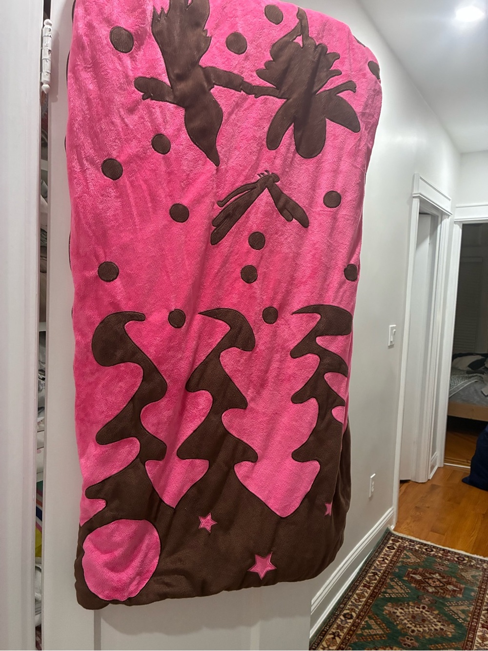 Magic Cabin Pink and Brown Graphic Plush Sleeping Bag
